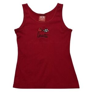 Vintage Y2K Tank Top Womens S Red Corvette Embroidered Logo Fitted Cropped